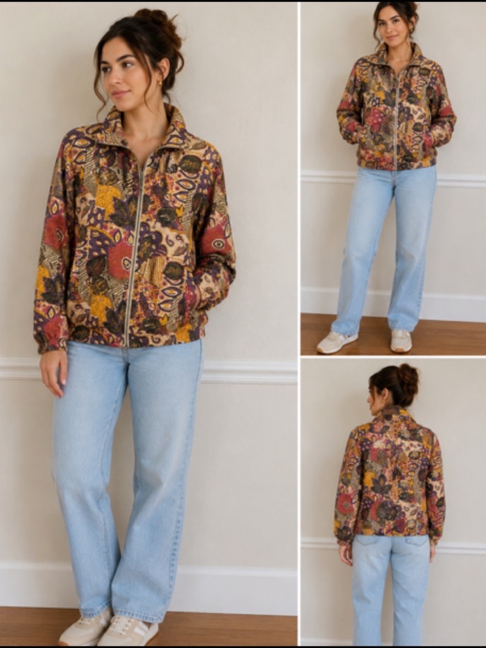 Vintage EVR Silk Watercolor Print Windbreaker Jacket